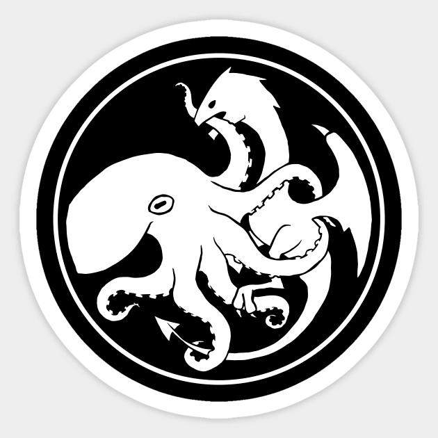 Dragon and Kraken WHT Sticker by mycologist